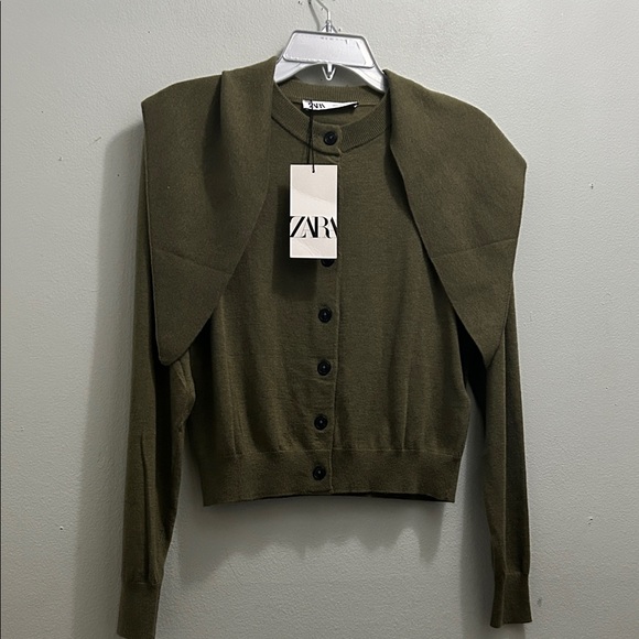 Zara Khaki Green Button-Up Cardigan - Picture 4 of 6